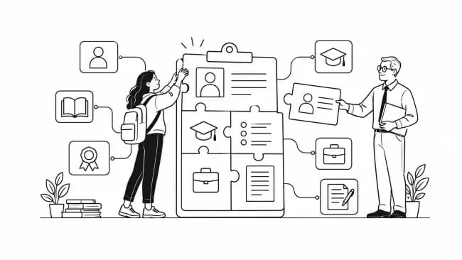 Student assembling different parts of an application into one complete record, including personal details, qualifications, course choices and supporting information.