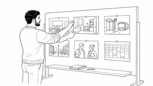 A male applicant arranges research about teaching, accommodation, transport and the surrounding area.